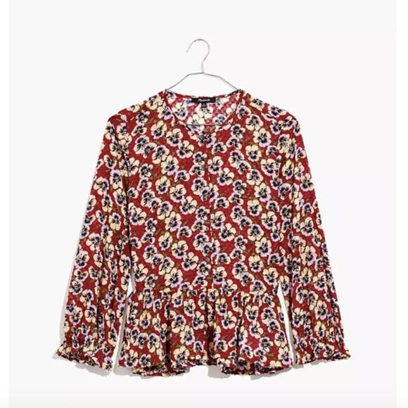 Madewell Drawstring Ruffle-Hem Top in Viola Floral - Picture 4 of 12